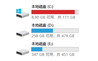 电脑磁盘占用情况，C盘控件不足